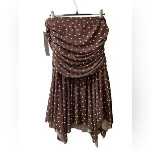 NWT Madden Girl Brown Polka Dot Ruched Strapless Mini Dress